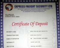 Express Freight Security Company in Ghana, the fake "Certificate of Deposit"